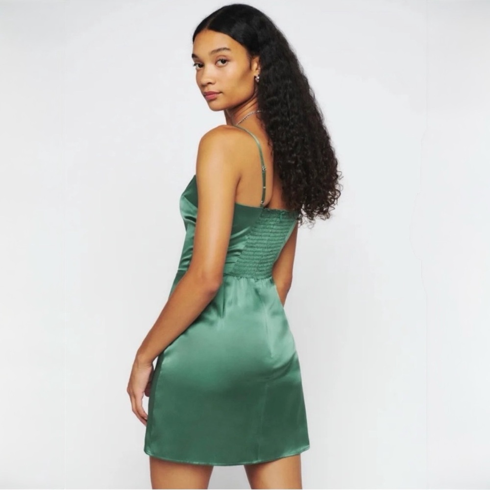 Reformation Kosta Silk Mini Dress Bottle Green Size 4 - Picture 2 of 16
